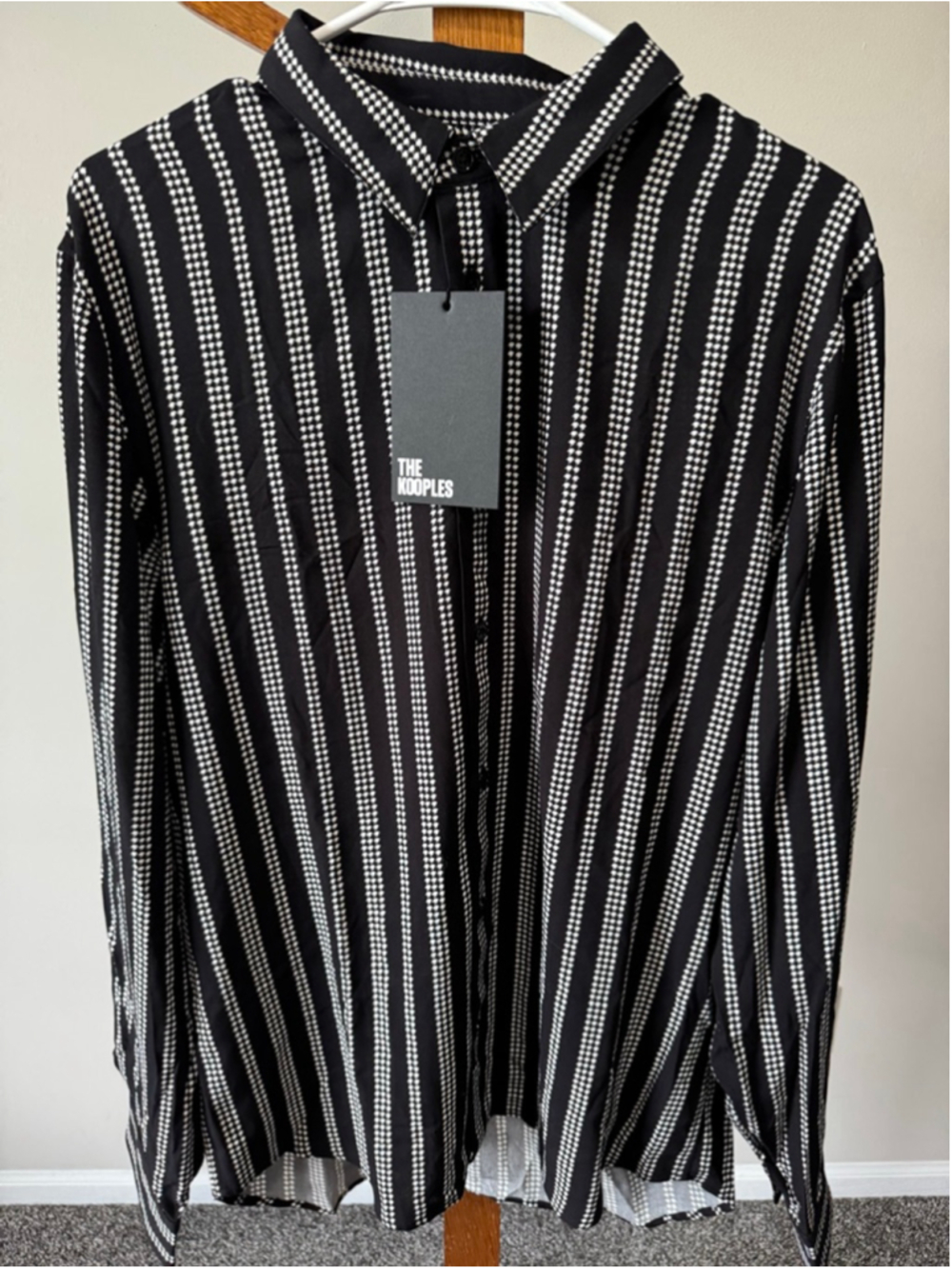 Men's The Kooples PDP Lines Black & White Dot/Stripe Button Down Shirt M NWT - Picture 7 of 16